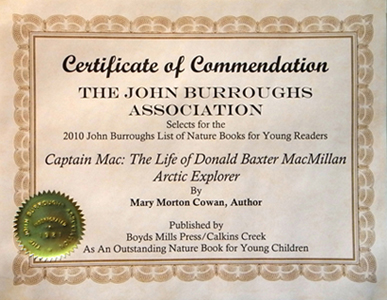 Author's certificate from John Burroushs Association